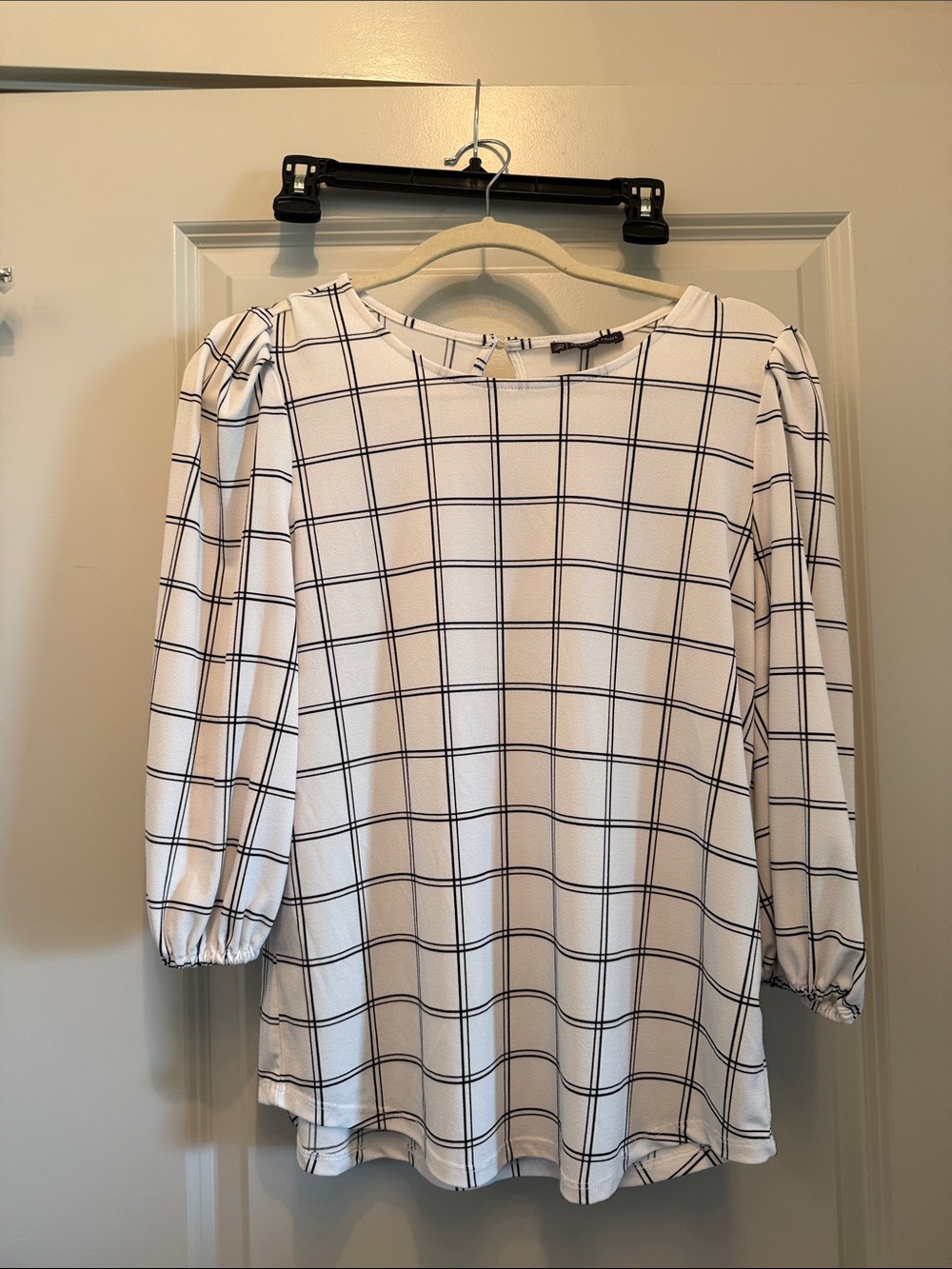 White Windowpane Check Blouse